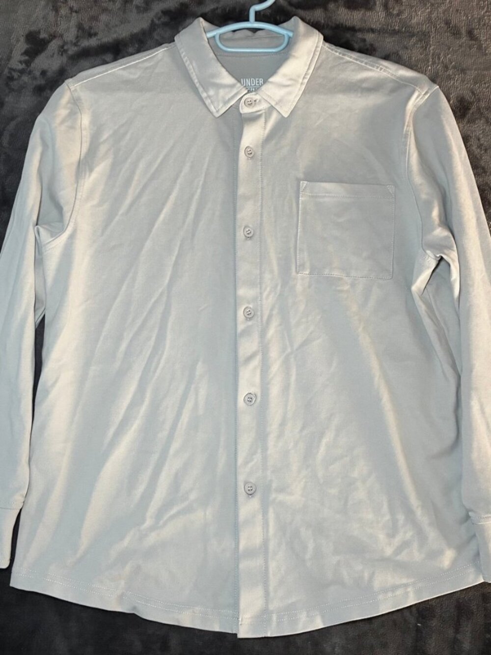 UNDER 5'10 Men's Long Sleeve Button Up Shirt M Gray Cotton Polyester Blend